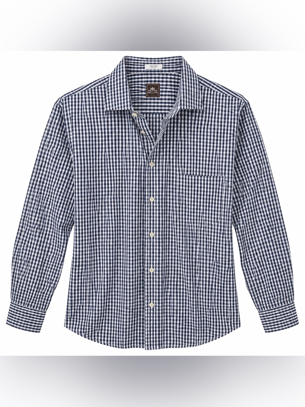Peter Millar Men’s Large Blue White Gingham Check 100% Cotton Button Down Shirt